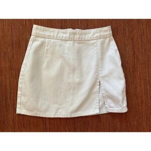 Women's‎ Lioness Mini Skirt With Side Slit White Denim Size Small e2